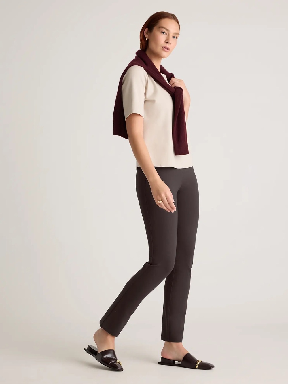 QUINCE Ultra-Stretch Ponte Straight Leg Pants espresso brown medium 30